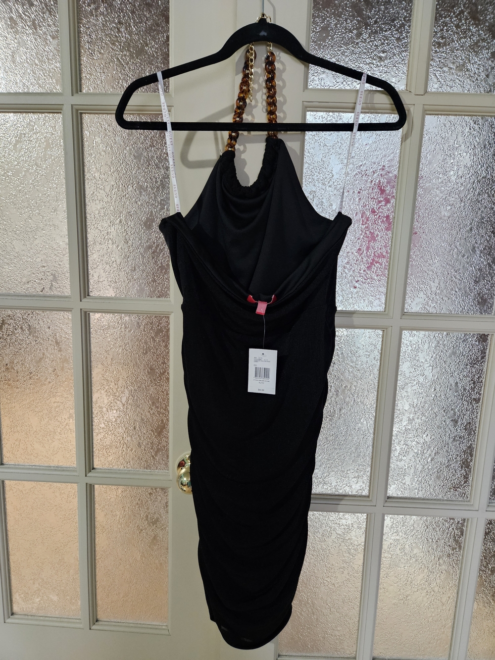 Black Midi Dress with Chain Halter Strap